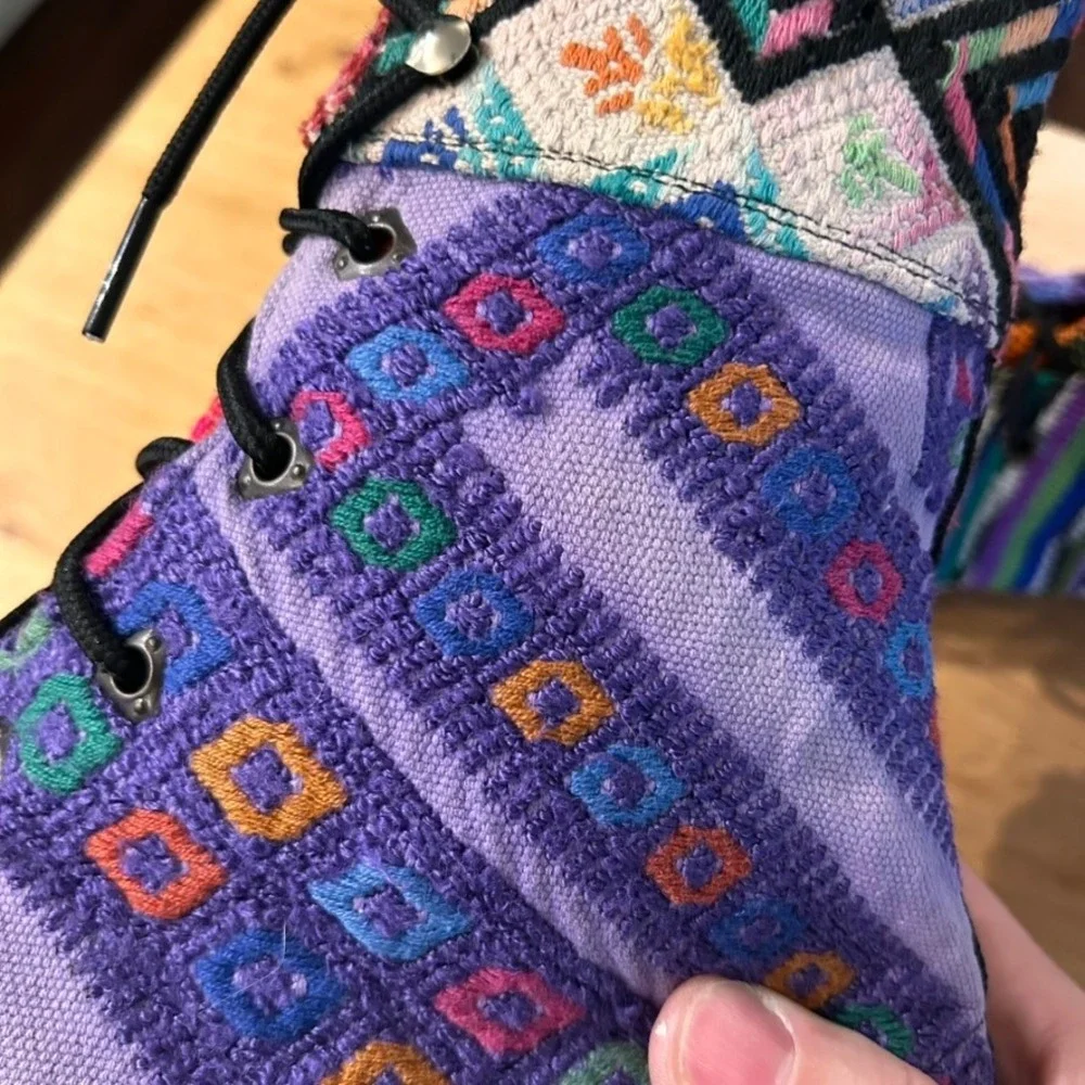 Handmade Guatemalan Huipil Boots Mens 11.5 45 Multi Color Woven Textile Lace Up